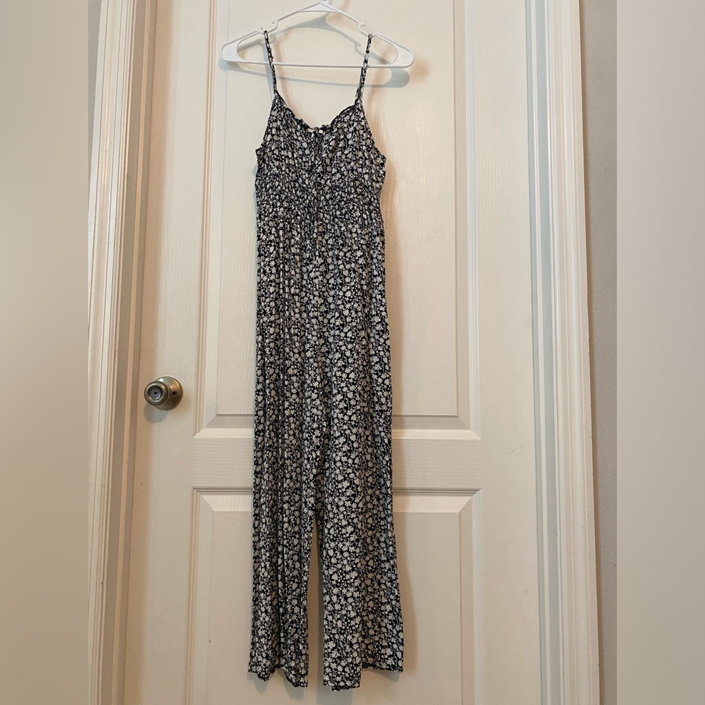 Floral Tie Front Shirred Waist Cami Jumpsuit